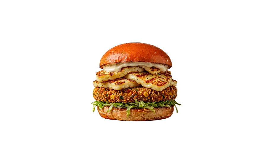 Veg Me Up burger with a veg patty and grilled halloumi